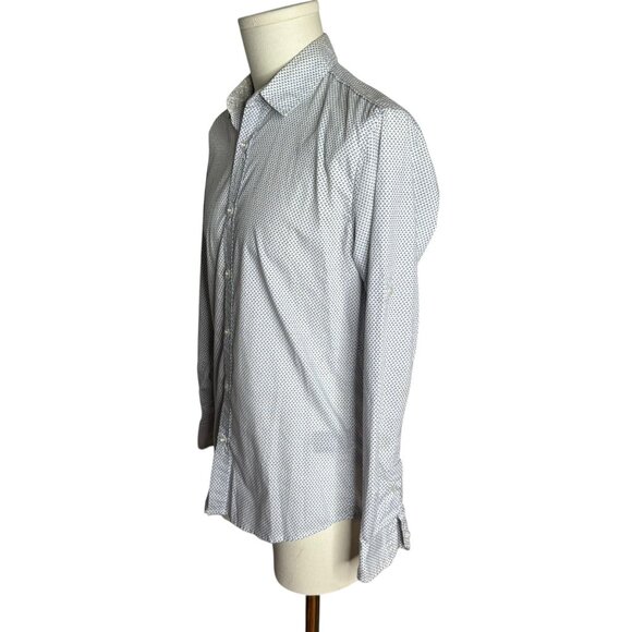Tranquility Button Up Roll Tab Sleeve Shirt S White Blue Dots Cotton Blend - Picture 3 of 7